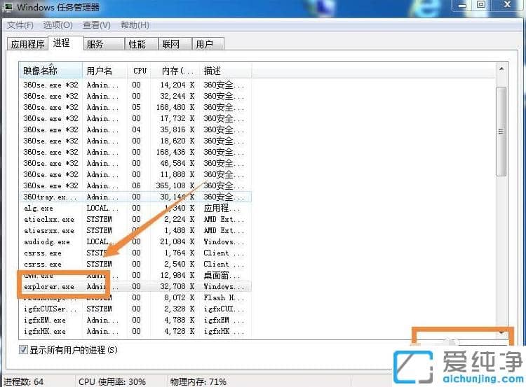 win7纯净版桌面图标和任务栏没了找回步骤
