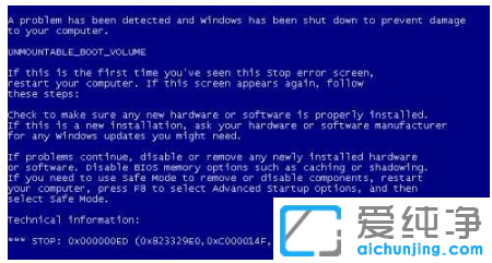 win10纯净版蓝屏代码0x000000ed安全模式进不去