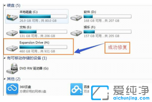 修复win7纯净版移动硬盘打不开的方法