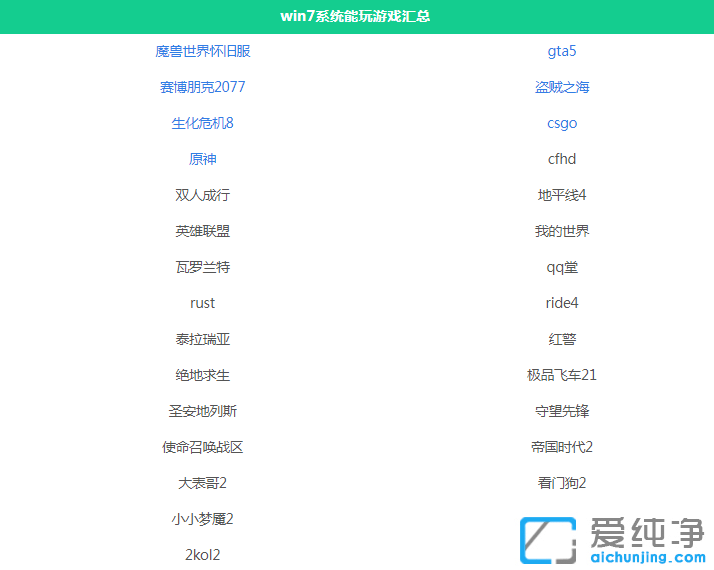 win7纯净版系统能玩哪些游戏汇总